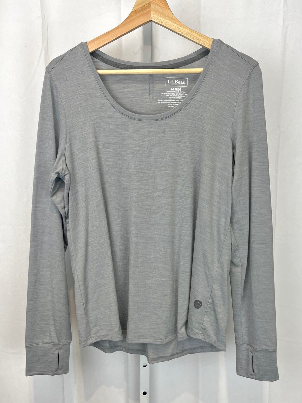 L.L. BEAN Encompass Merino Wool Blend Scoop Neck Long Sleeve Top Gray Size M